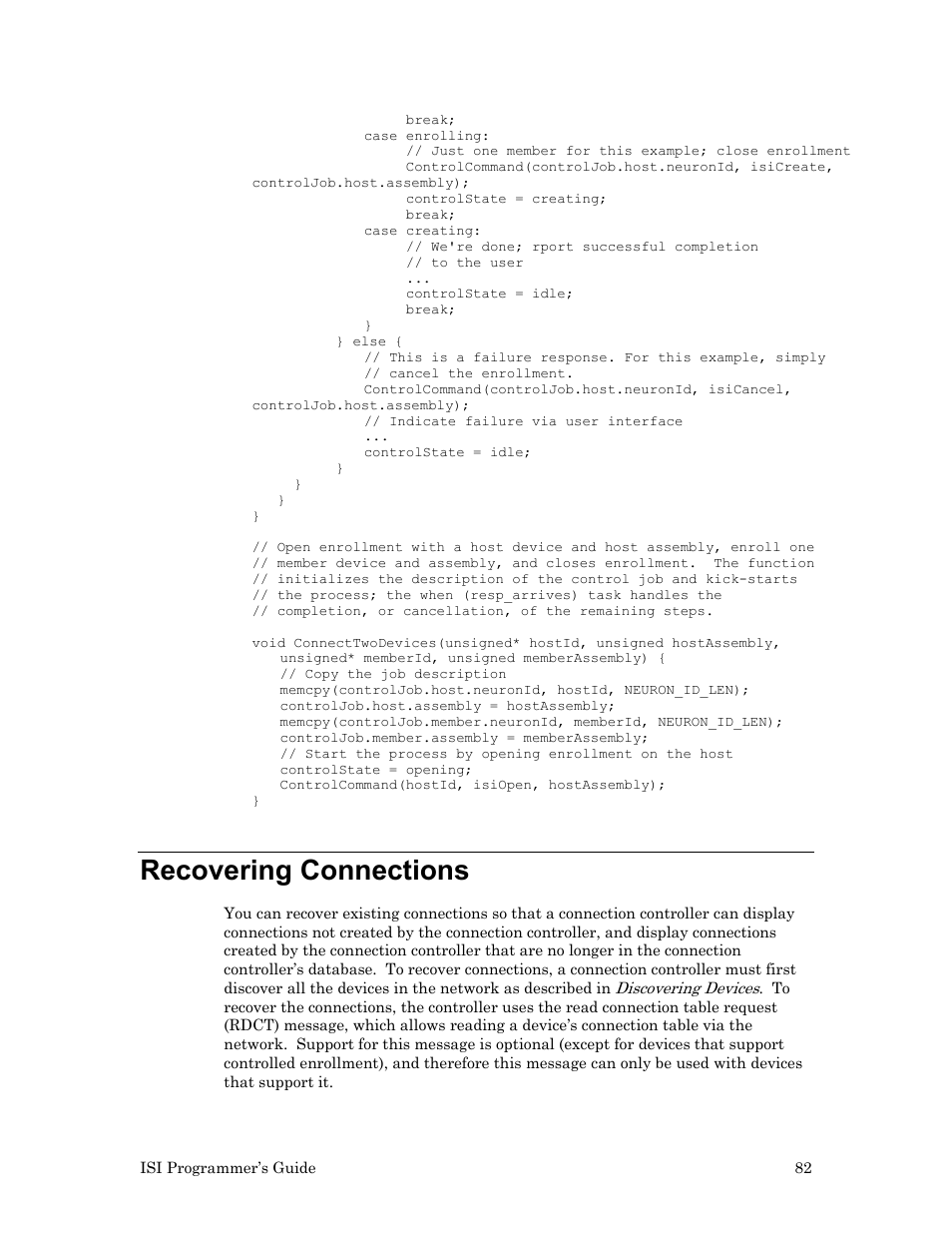 Recovering connections | Echelon ISI User Manual | Page 84 / 159