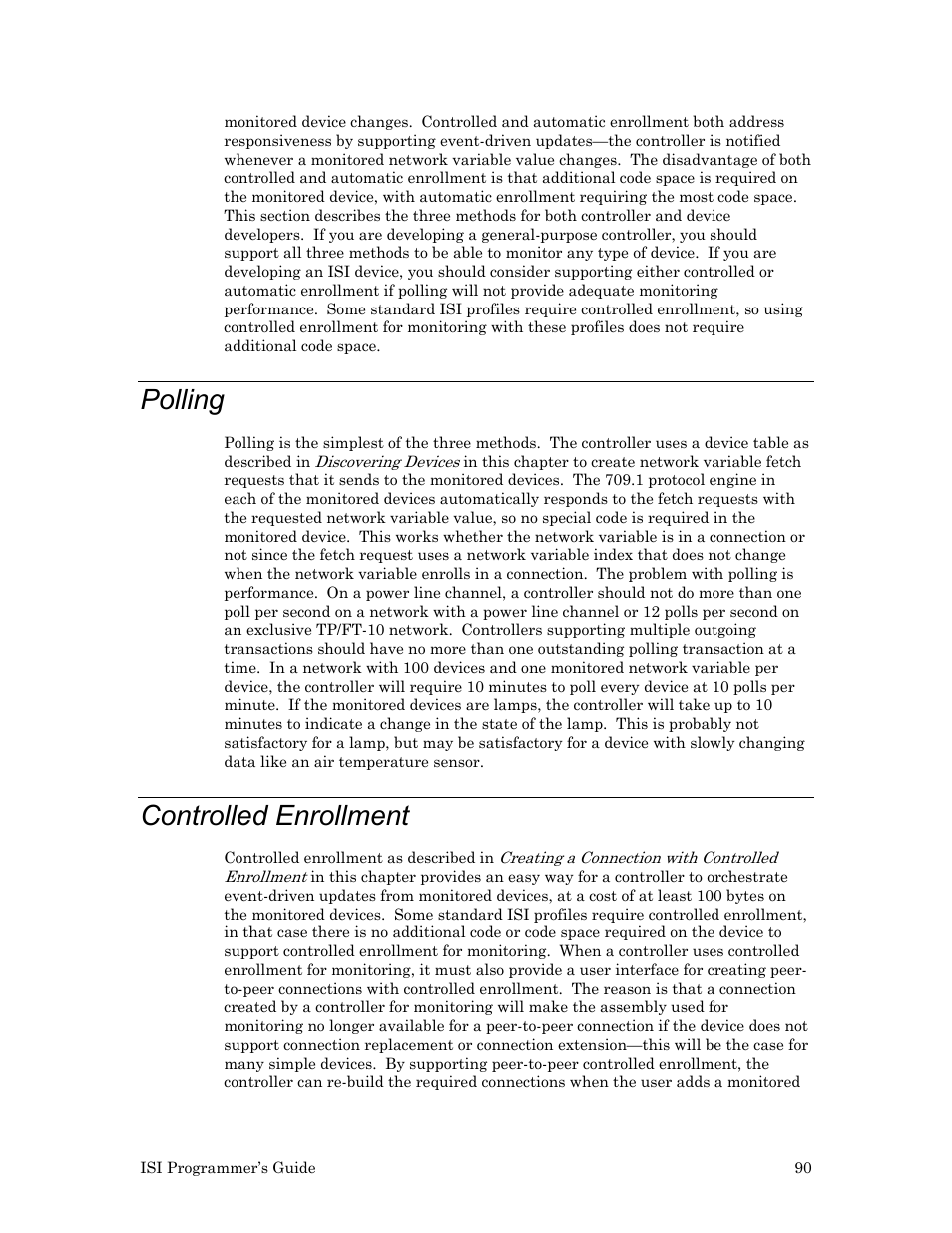 Polling, Controlled enrollment | Echelon ISI User Manual | Page 92 / 159