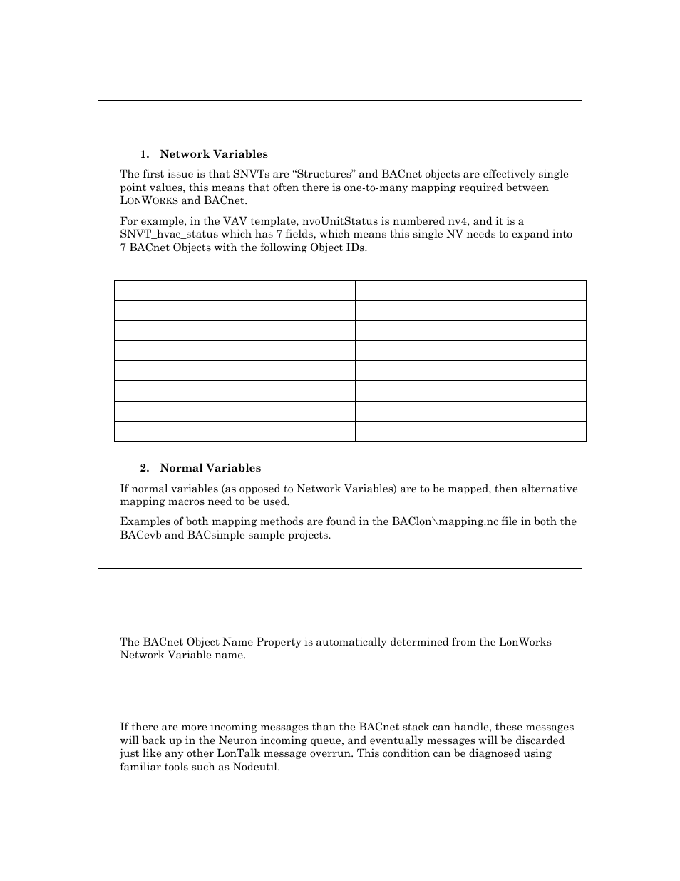 Bacnet object properties, Bacnet object to l, Snvt mapping – the “mapping table | Echelon IzoT BACnet Developes User Manual | Page 15 / 32