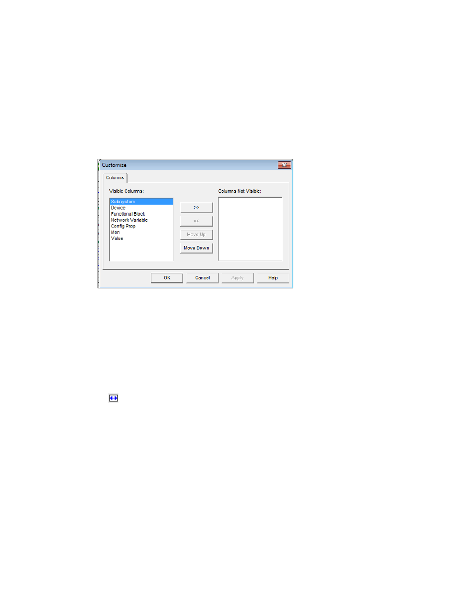 Customizing browser columns, Hiding or changing the order of browser columns, Adjusting the width of browser columns | Customizing browser rows, Selecting browser rows to be displayed | Echelon IzoT Commissioning Tool User Manual | Page 189 / 395