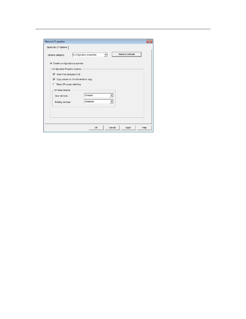 Configuration properties options | Echelon IzoT Commissioning Tool User Manual | Page 340 / 395