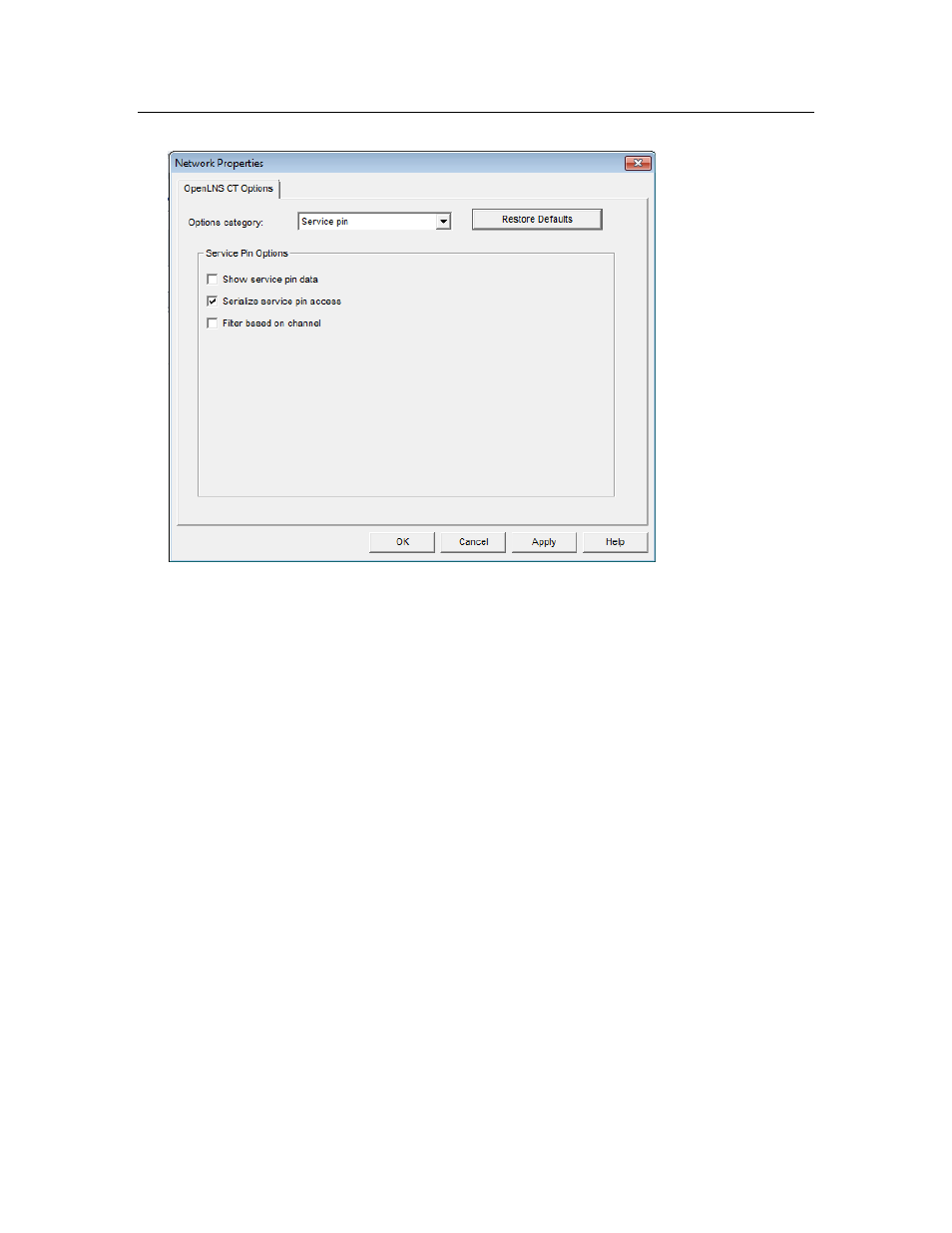 Service pin options | Echelon IzoT Commissioning Tool User Manual | Page 359 / 395