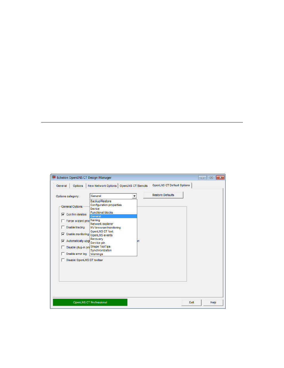 Izot commissioning tool default options | Echelon IzoT Commissioning Tool User Manual | Page 54 / 395