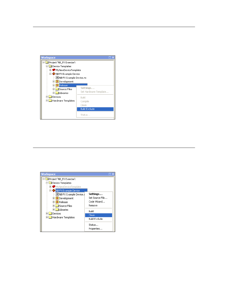 Excluding targets from a build, Cleaning build output files, Ee cleaning build | Output files, Ee cleaning build output files, Ee excluding targets from a build | Echelon IzoT NodeBuilder User Manual | Page 211 / 291