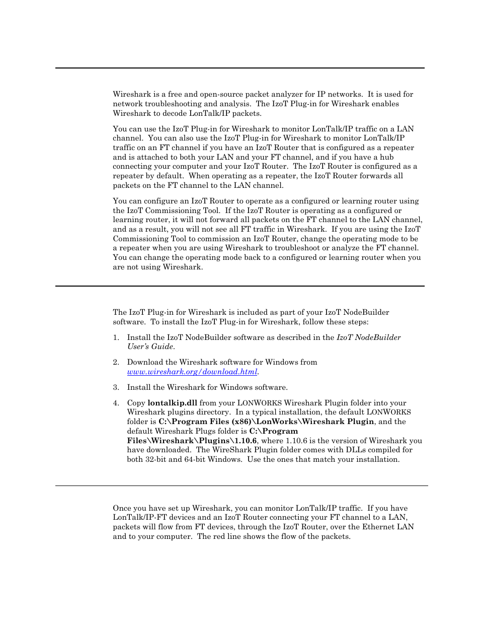Introduction, Installing the wireshark plug in, Monitoring packets | Echelon IzoT Plug-in for WireShark User Manual | Page 5 / 7