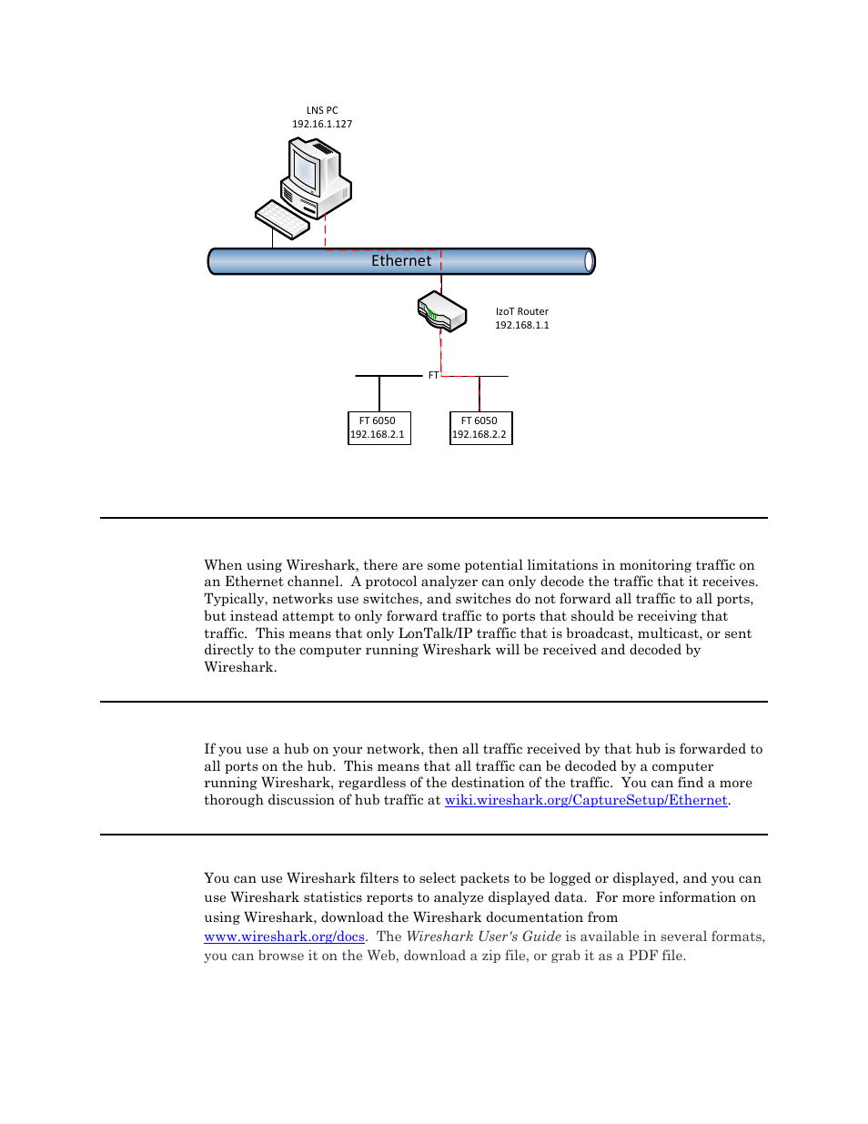 Adding a switch to the network, Adding a hub to the network, Reading the wireshark logs | Echelon IzoT Plug-in for WireShark User Manual | Page 6 / 7