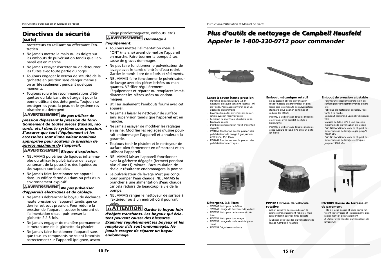 Directives de sécurité, Attention | Campbell Hausfeld DECK `N DRIVE IN465300AV User Manual | Page 10 / 12