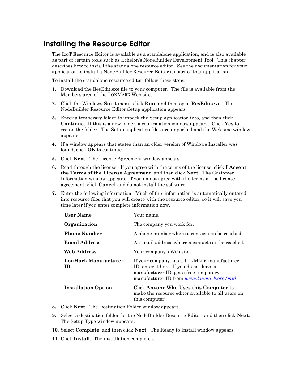 Installing the resource editor | Echelon IzoT Resource Editos User Manual | Page 14 / 90