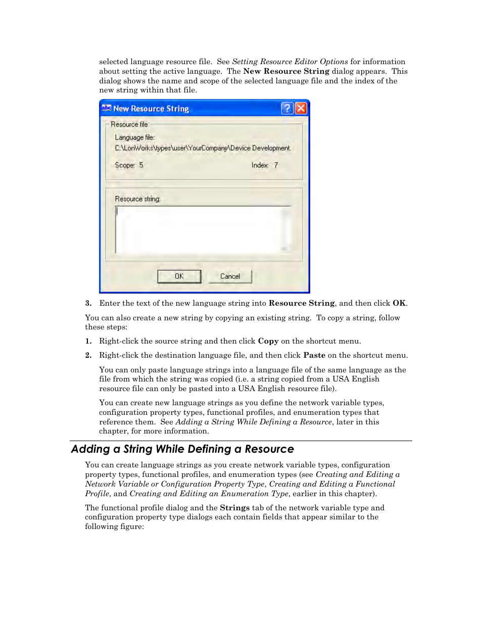 Adding a string while defining a resource | Echelon IzoT Resource Editos User Manual | Page 57 / 90