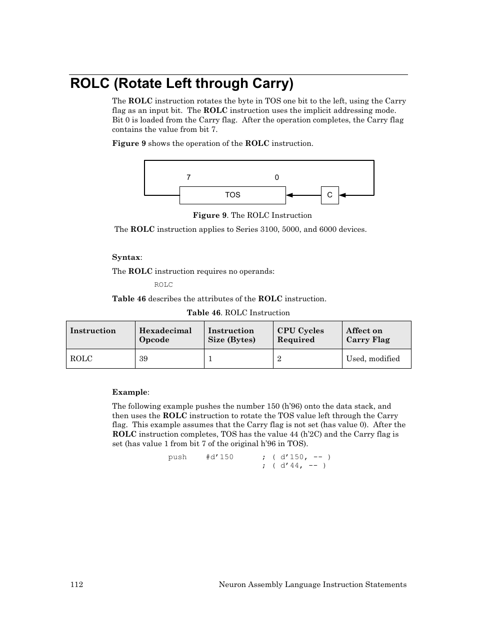 Rolc (rotate left through carry) | Echelon Neuron User Manual | Page 122 / 237