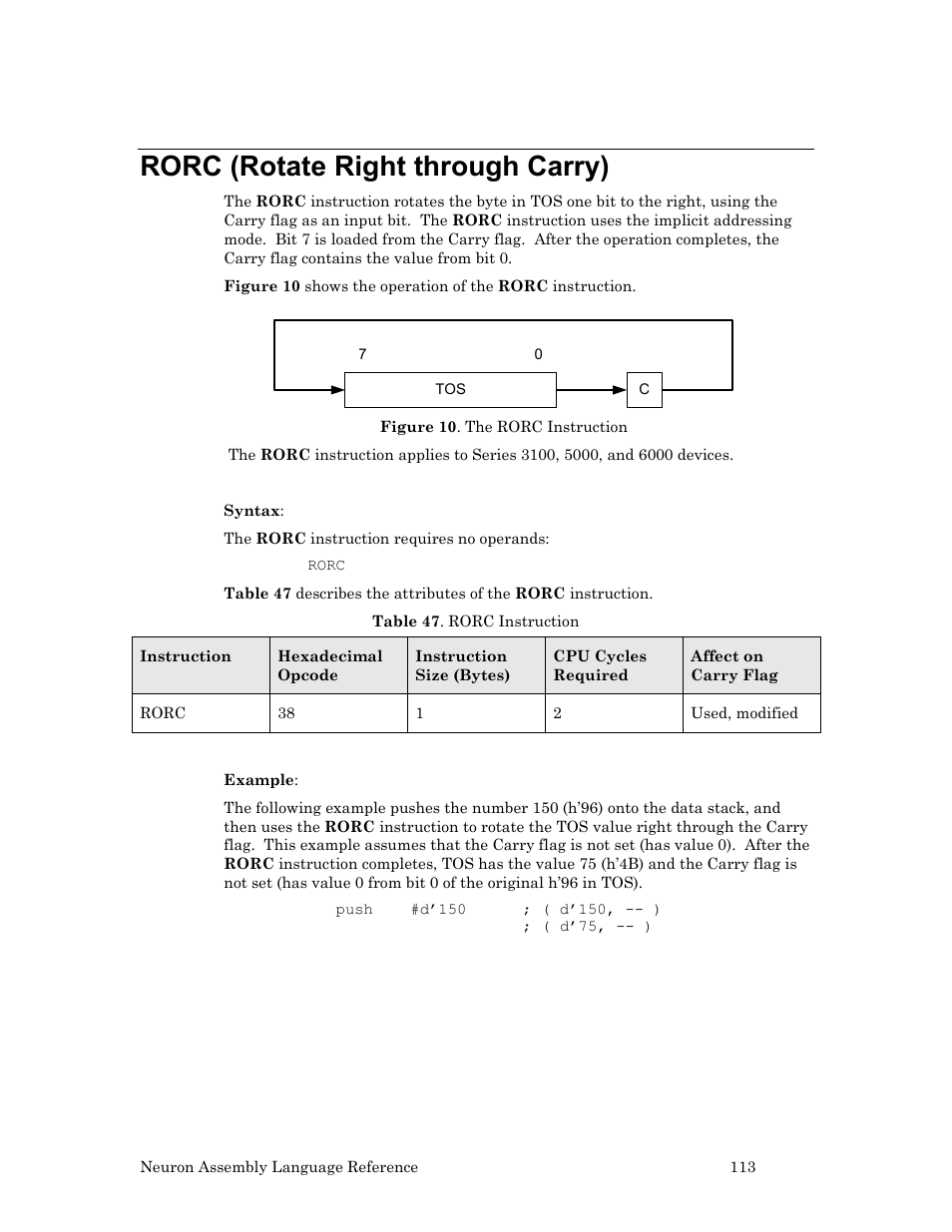 Rorc (rotate right through carry) | Echelon Neuron User Manual | Page 123 / 237