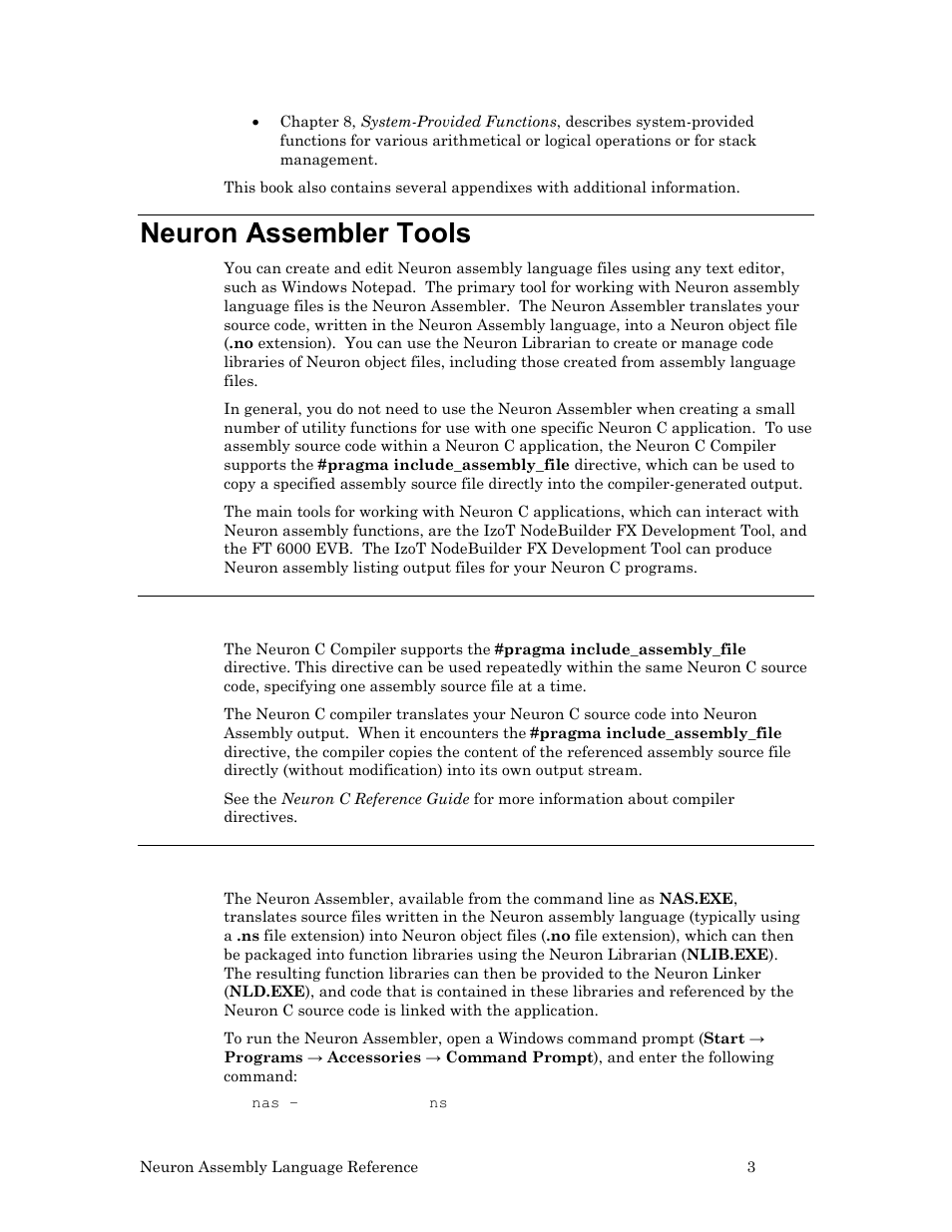 Neuron assembler tools, Neuron c compiler for assembly programming, Neuron assembler command line tool | Echelon Neuron User Manual | Page 13 / 237