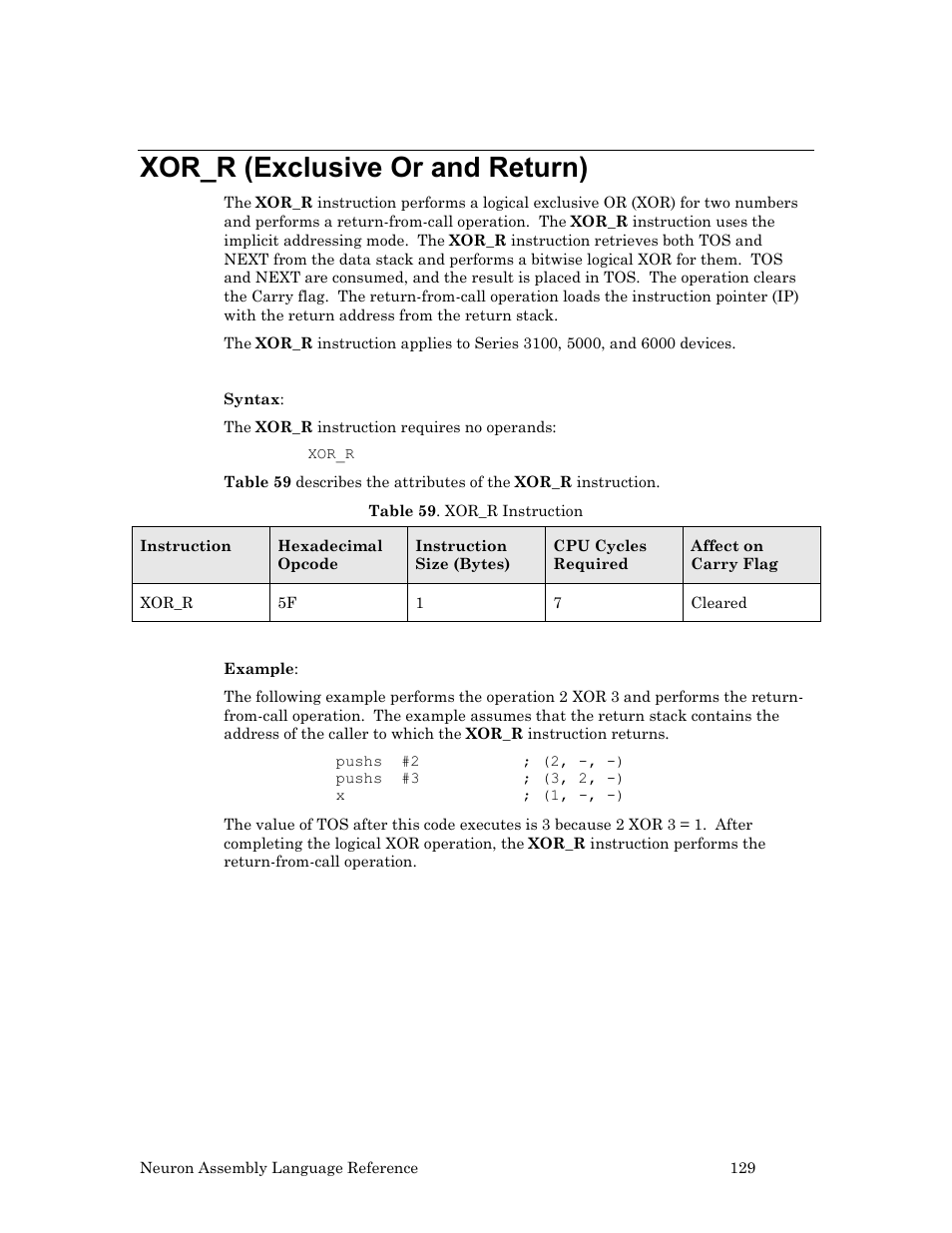 Xor_r (exclusive or and return) | Echelon Neuron User Manual | Page 139 / 237