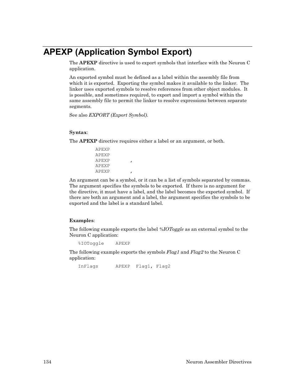 Apexp (application symbol export) | Echelon Neuron User Manual | Page 144 / 237