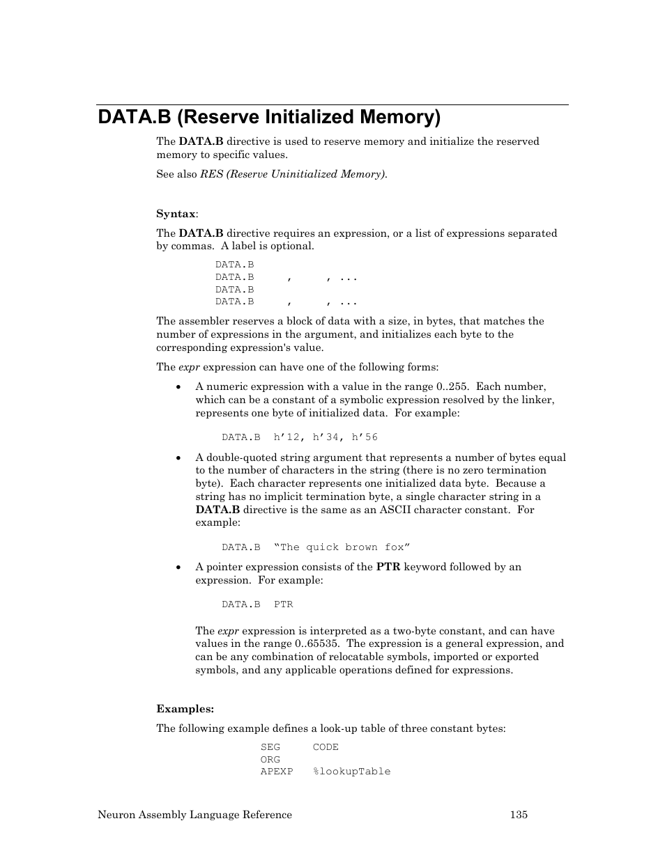 Data.b (reserve initialized memory) | Echelon Neuron User Manual | Page 145 / 237