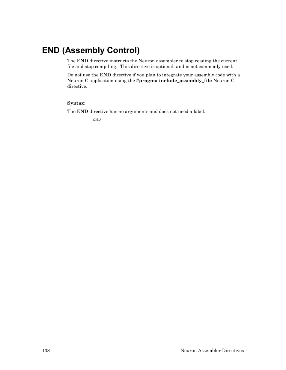 End (assembly control) | Echelon Neuron User Manual | Page 148 / 237