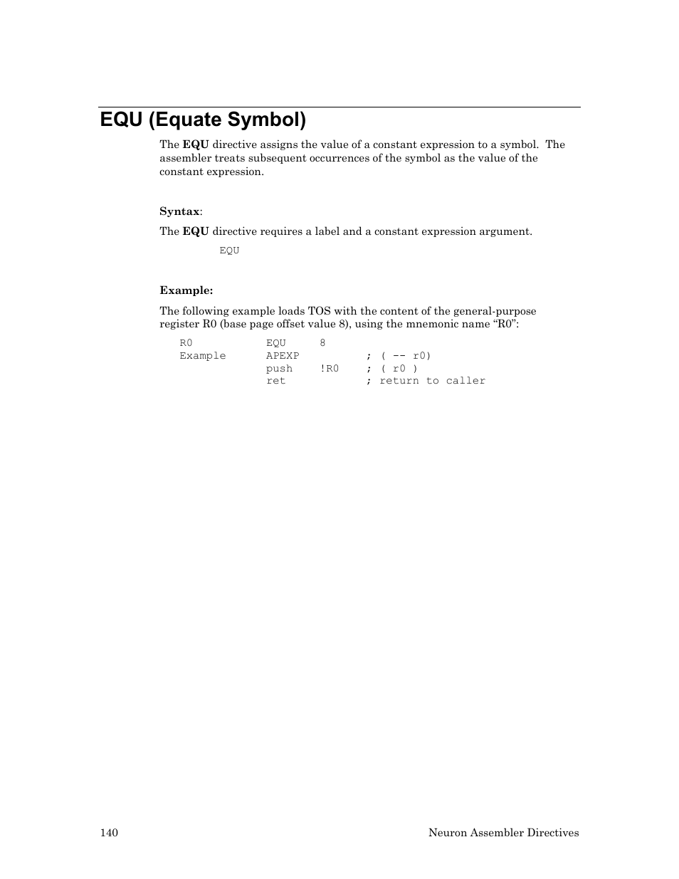 Equ (equate symbol), Ee equ (equate, Symbol) | Echelon Neuron User Manual | Page 150 / 237