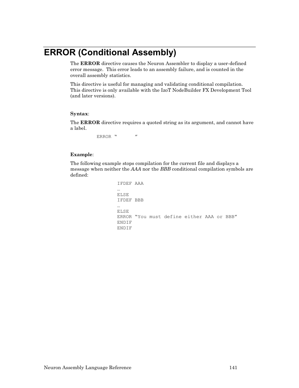 Error (conditional assembly) | Echelon Neuron User Manual | Page 151 / 237