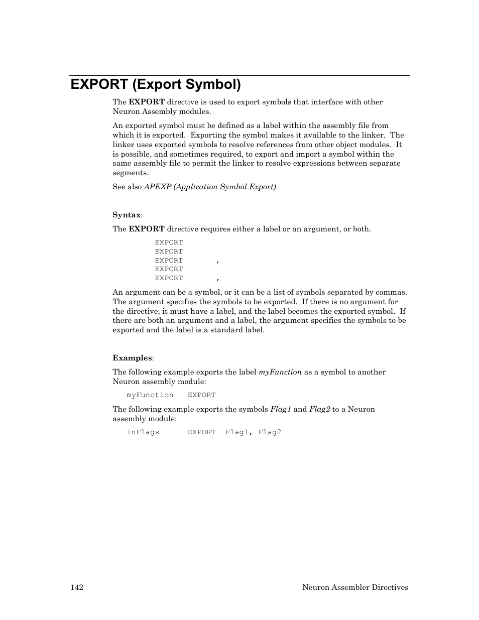 Export (export symbol), Export, Export symbol) | Echelon Neuron User Manual | Page 152 / 237