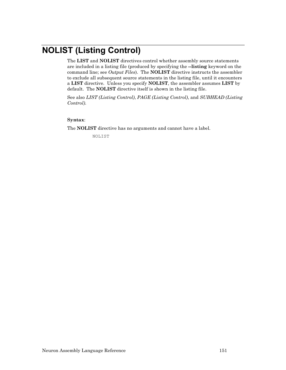Nolist (listing control) | Echelon Neuron User Manual | Page 161 / 237