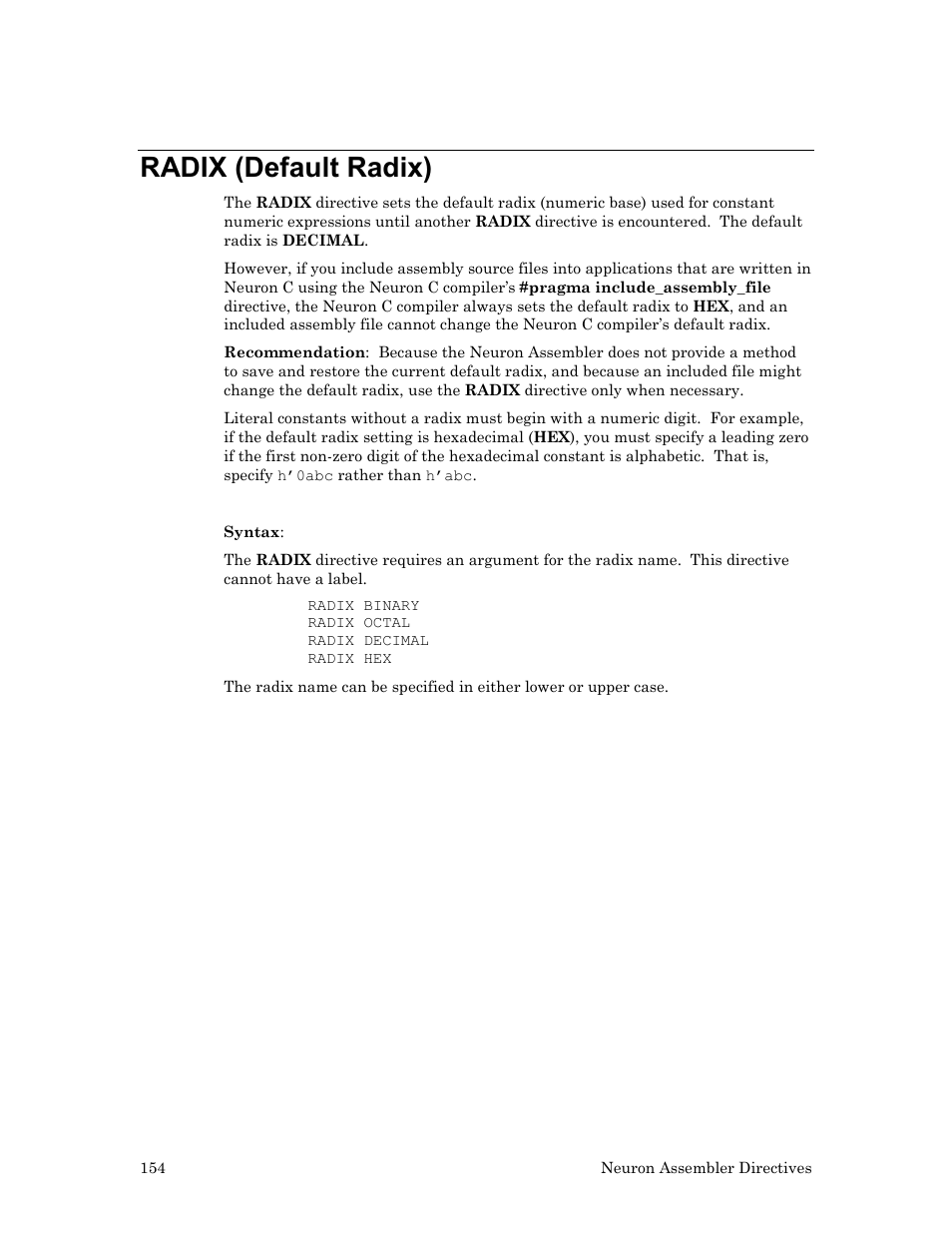 Radix (default radix) | Echelon Neuron User Manual | Page 164 / 237