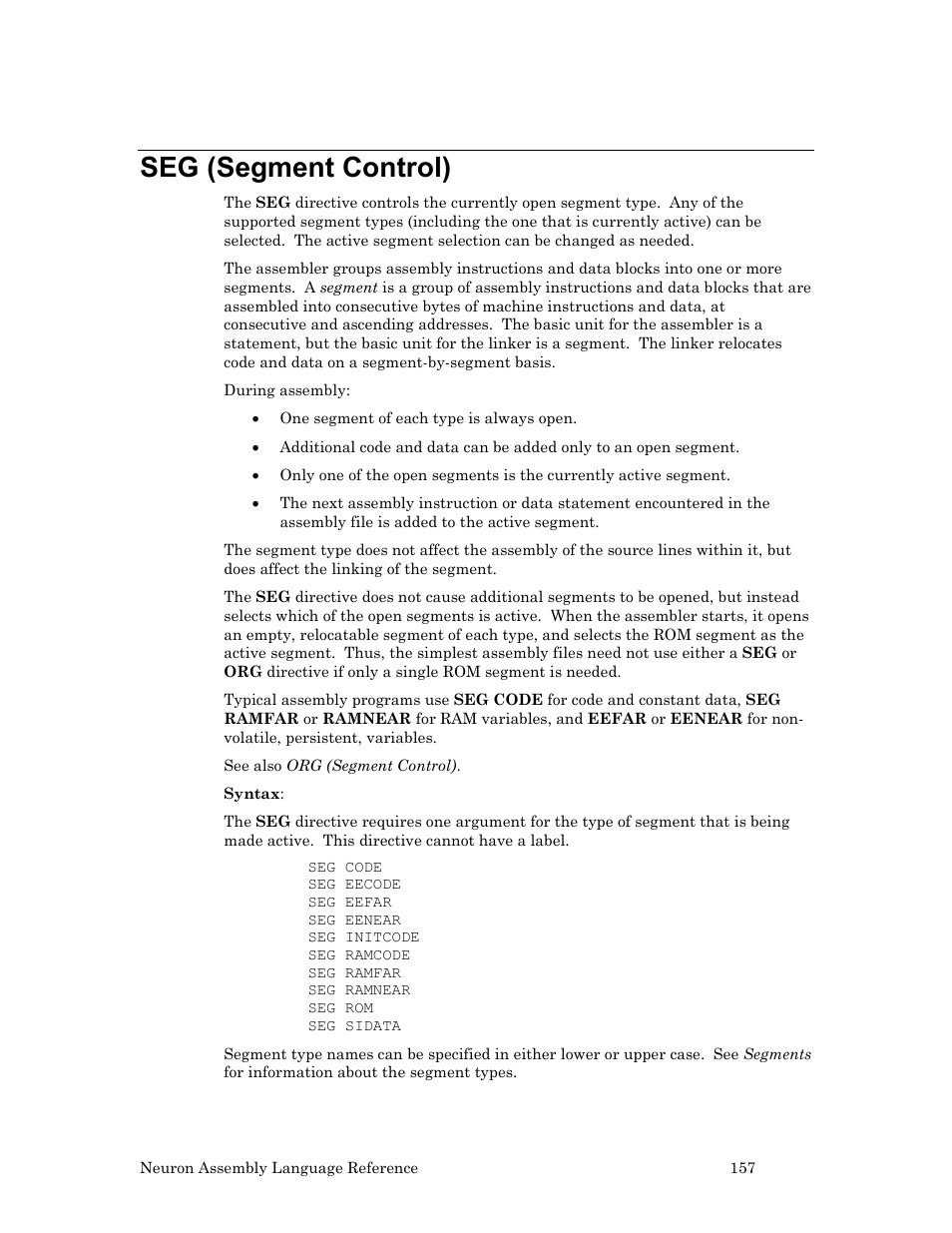 Seg (segment control) | Echelon Neuron User Manual | Page 167 / 237