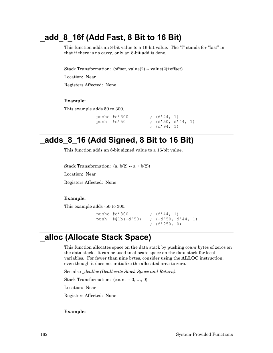 Add_8_16f (add fast, 8 bit to 16 bit), Adds_8_16 (add signed, 8 bit to 16 bit), Alloc (allocate stack space) | Echelon Neuron User Manual | Page 172 / 237