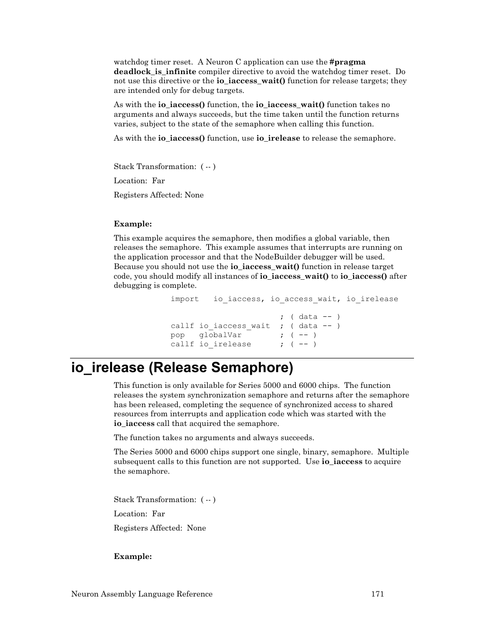 Io_irelease (release semaphore) | Echelon Neuron User Manual | Page 181 / 237
