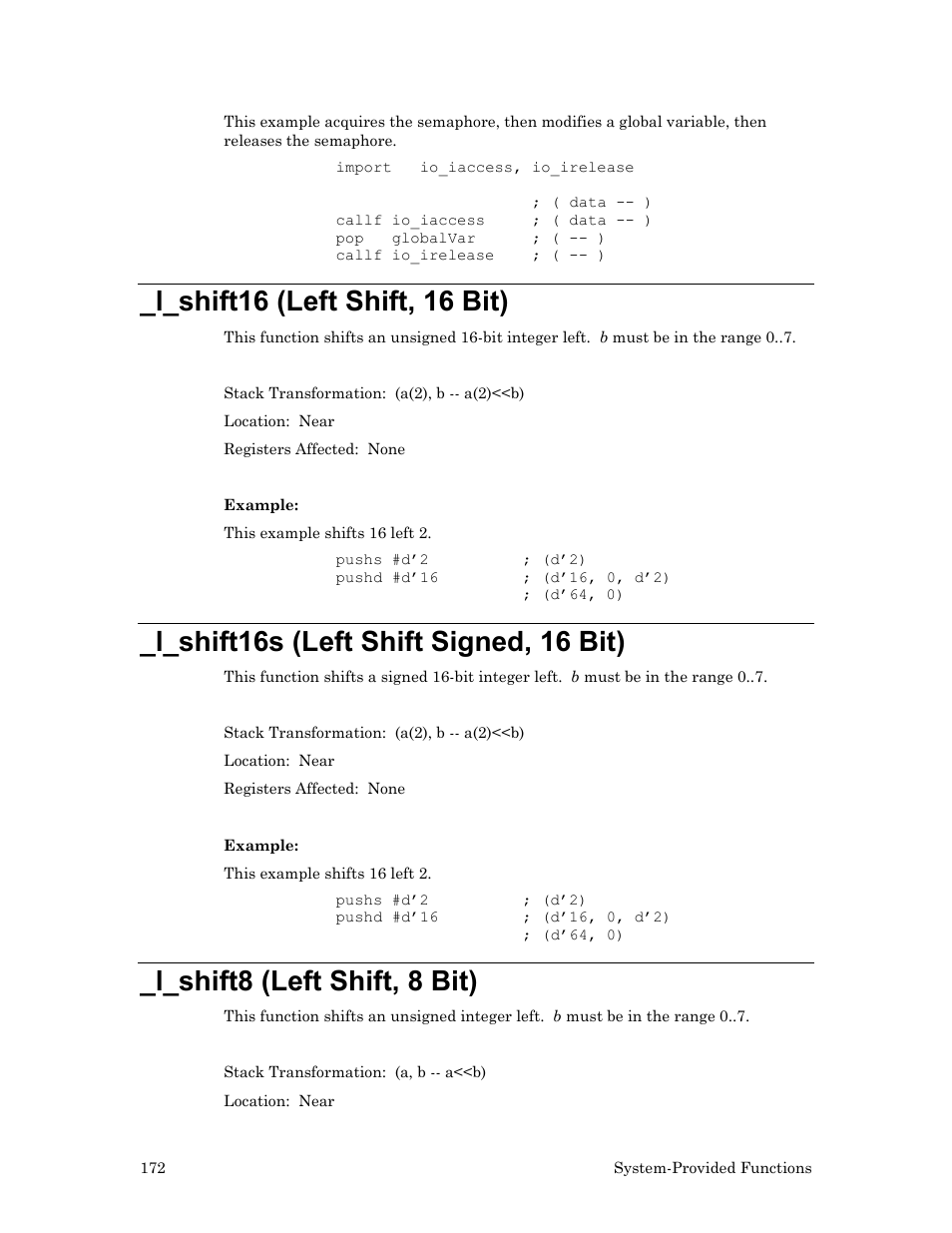 L_shift16 (left shift, 16 bit), L_shift16s (left shift signed, 16 bit), L_shift8 (left shift, 8 bit) | Echelon Neuron User Manual | Page 182 / 237