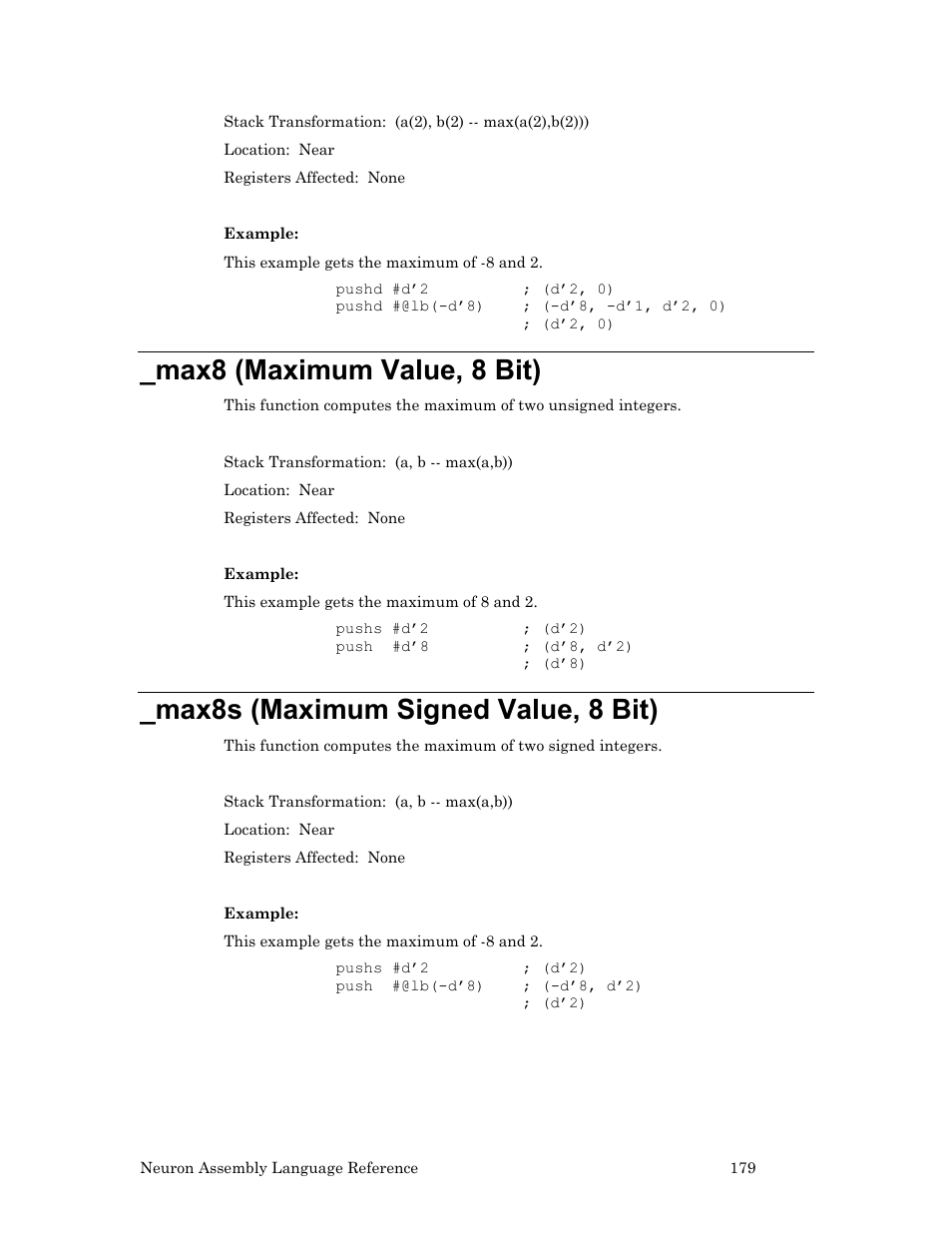 Max8 (maximum value, 8 bit), Max8s (maximum signed value, 8 bit) | Echelon Neuron User Manual | Page 189 / 237