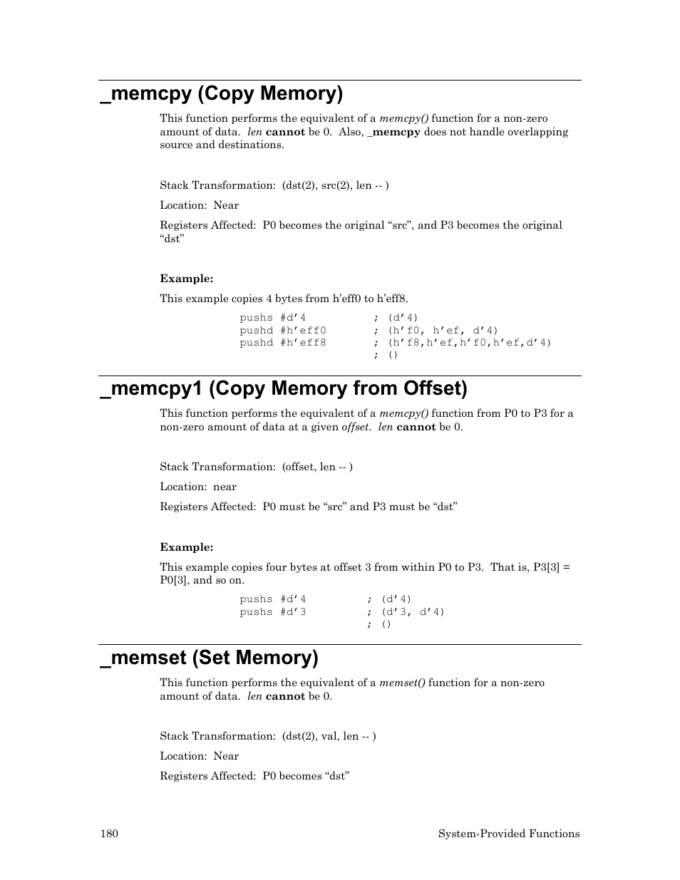 Memcpy (copy memory), Memcpy1 (copy memory from offset), Memset (set memory) | Echelon Neuron User Manual | Page 190 / 237
