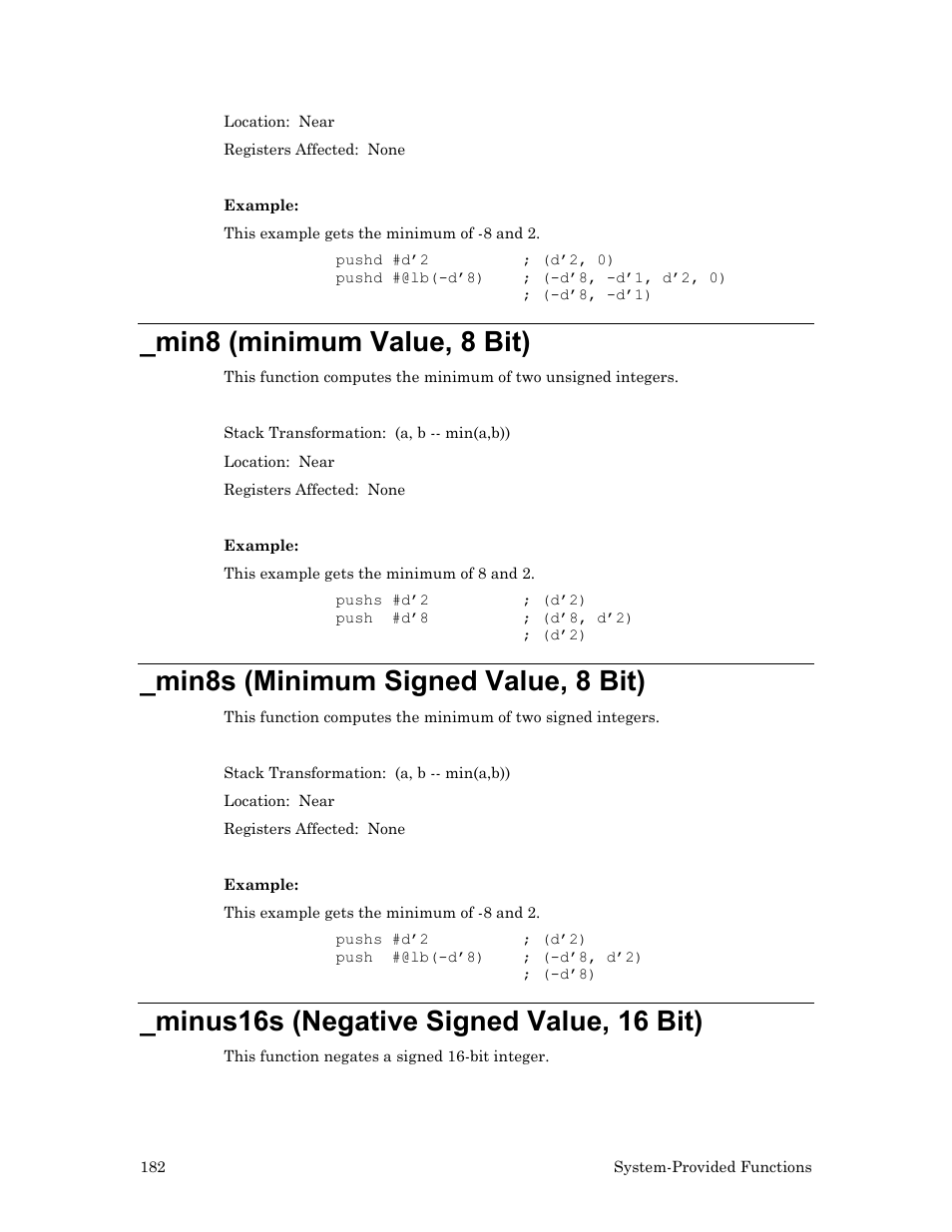 Min8 (minimum value, 8 bit), Min8s (minimum signed value, 8 bit), Minus16s (negative signed value, 16 bit) | Echelon Neuron User Manual | Page 192 / 237
