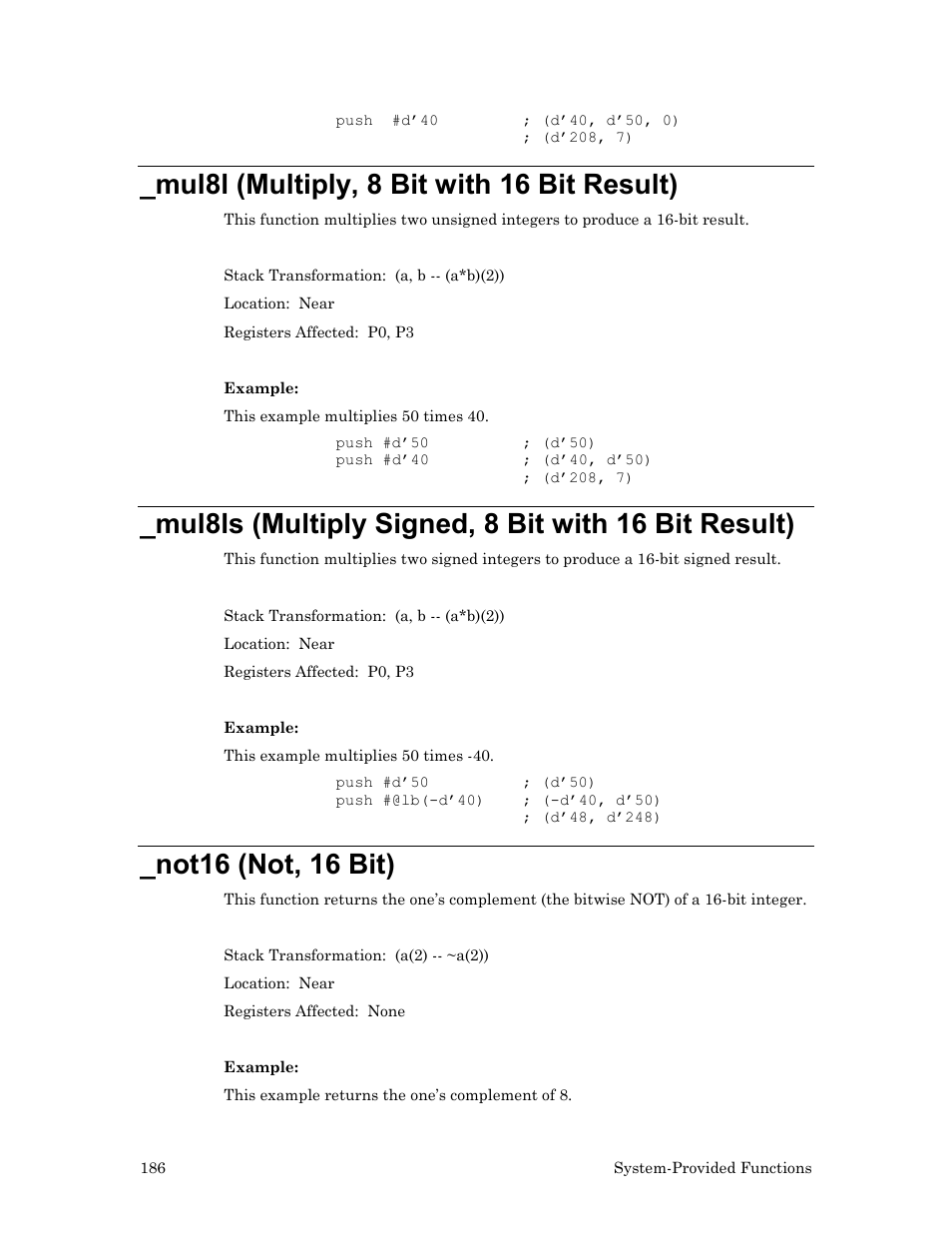 Mul8l (multiply, 8 bit with 16 bit result), Mul8ls (multiply signed, 8 bit with 16 bit result), Not16 (not, 16 bit) | Echelon Neuron User Manual | Page 196 / 237