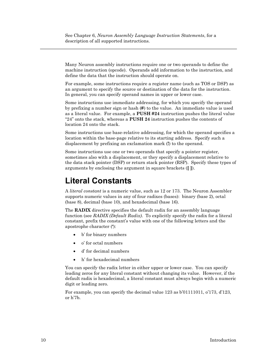 Operands, Literal constants | Echelon Neuron User Manual | Page 20 / 237