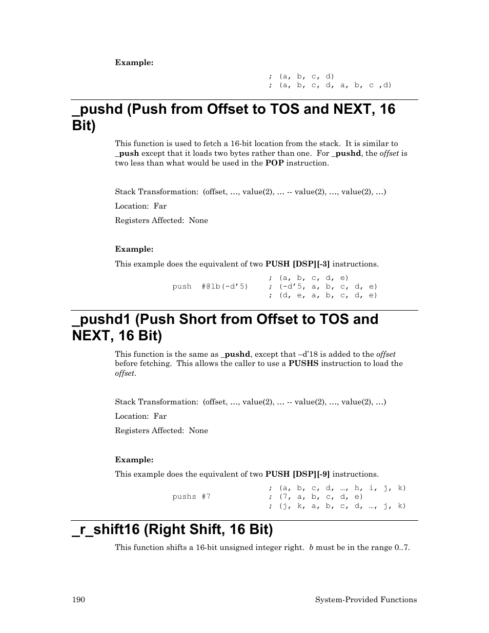 Pushd (push from offset to tos and next, 16 bit), R_shift16 (right shift, 16 bit) | Echelon Neuron User Manual | Page 200 / 237