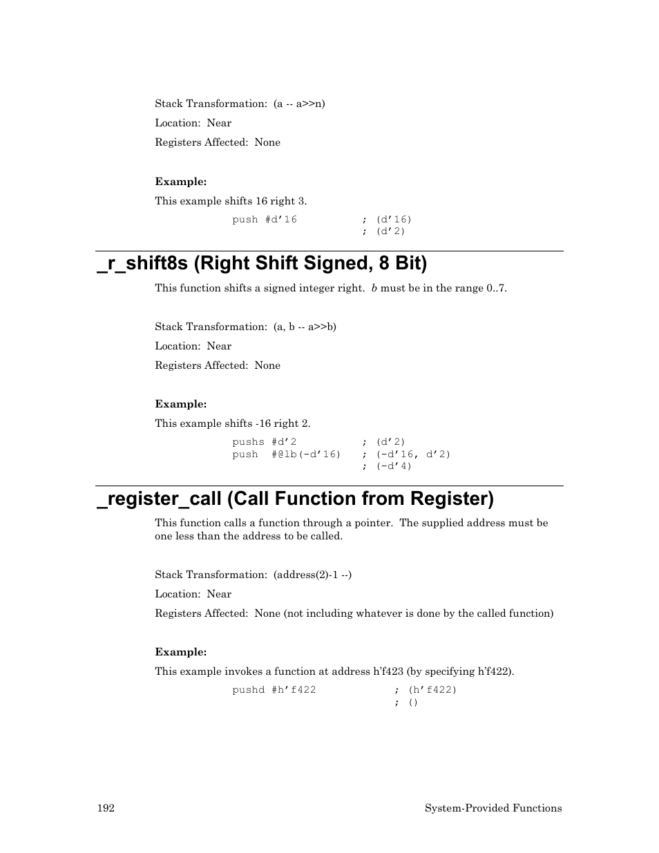 R_shift8s (right shift signed, 8 bit), Register_call (call function from register) | Echelon Neuron User Manual | Page 202 / 237