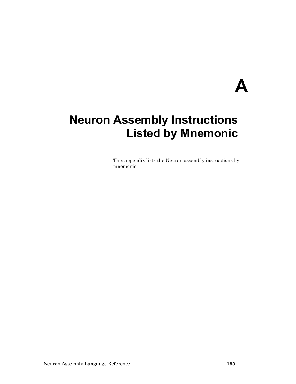 Neuron assembly instructions listed by mnemonic | Echelon Neuron User Manual | Page 205 / 237