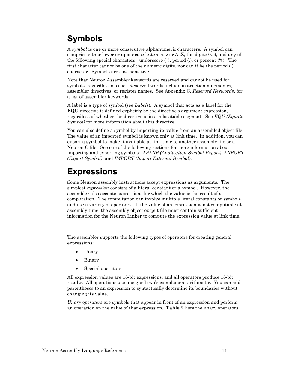 Symbols, Expressions, General expressions | Echelon Neuron User Manual | Page 21 / 237