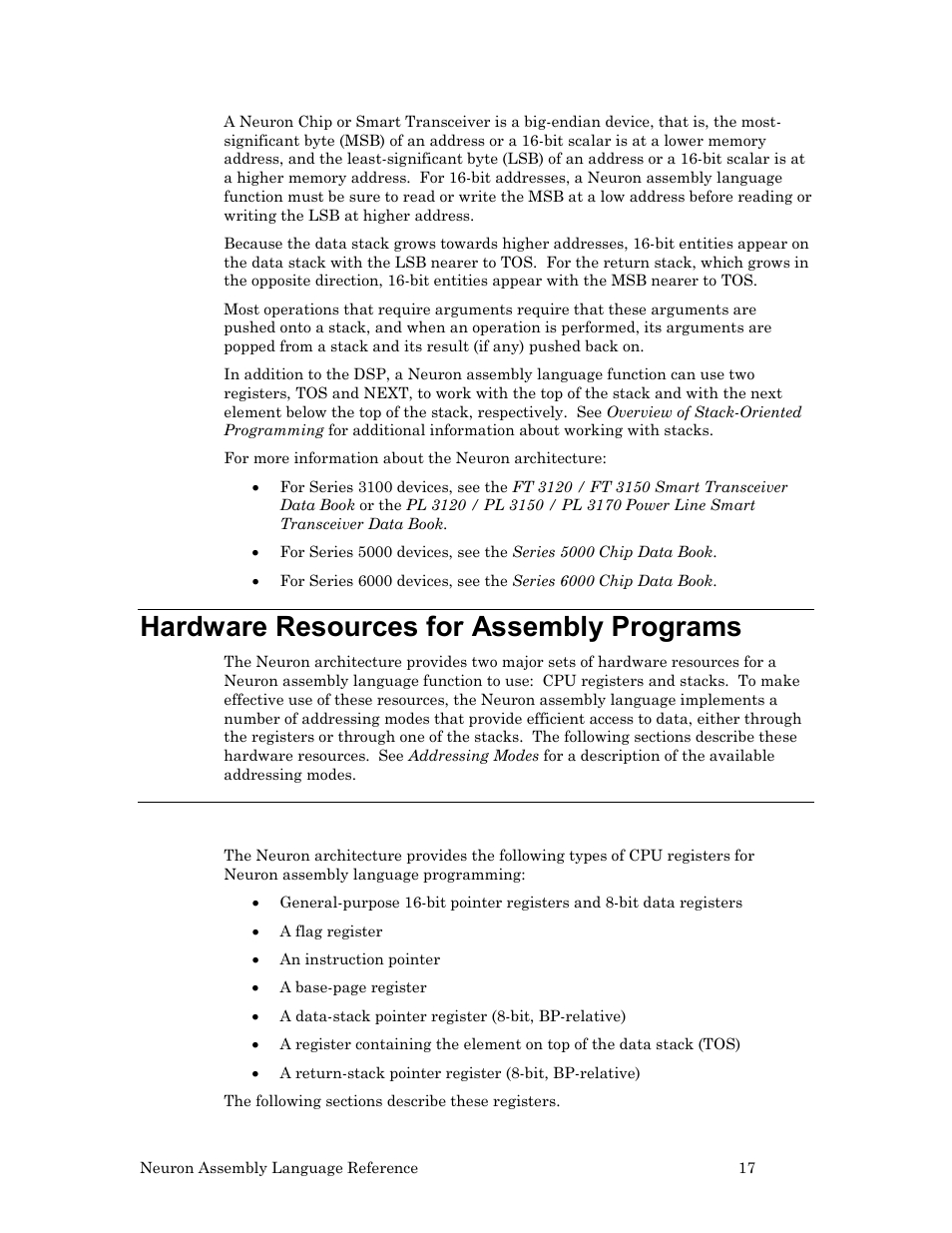 Hardware resources for assembly programs, Cpu registers | Echelon Neuron User Manual | Page 27 / 237