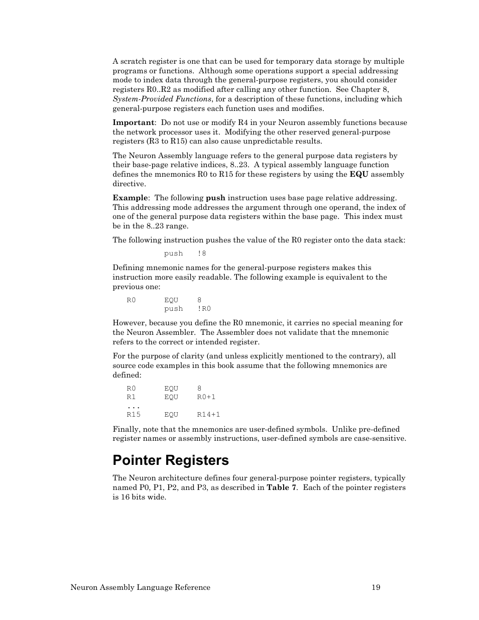 Pointer registers | Echelon Neuron User Manual | Page 29 / 237