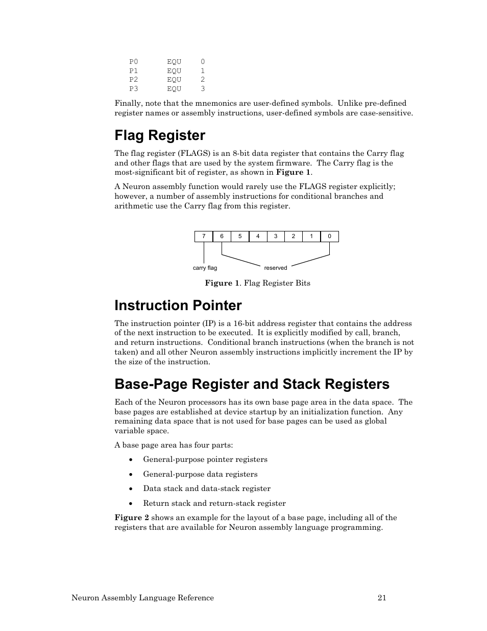 Flag register, Instruction pointer, Base-page register and stack registers | Echelon Neuron User Manual | Page 31 / 237