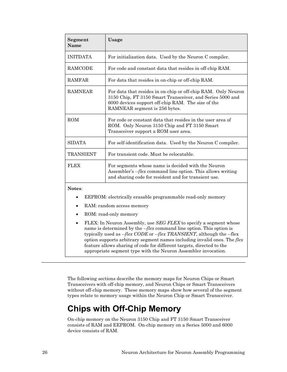 Using neuron chip memory, Chips with off-chip memory | Echelon Neuron User Manual | Page 36 / 237