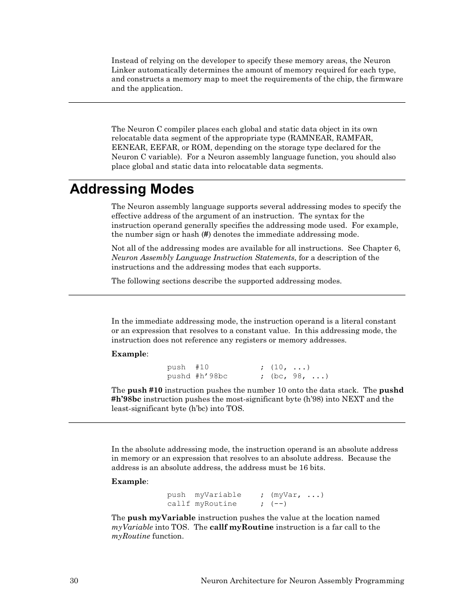 Accessing global and static data, Addressing modes, Immediate | Absolute | Echelon Neuron User Manual | Page 40 / 237