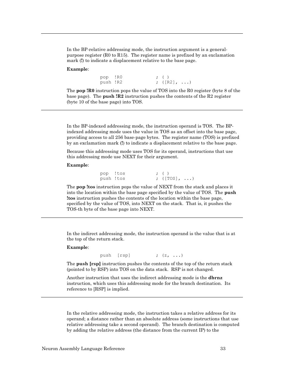 Bp relative, Bp indexed, Indirect | Relative | Echelon Neuron User Manual | Page 43 / 237