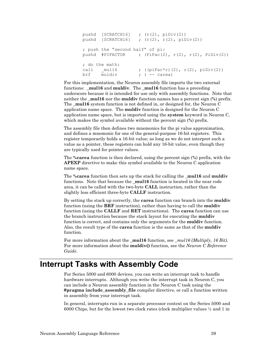 Interrupt tasks with assembly code | Echelon Neuron User Manual | Page 49 / 237