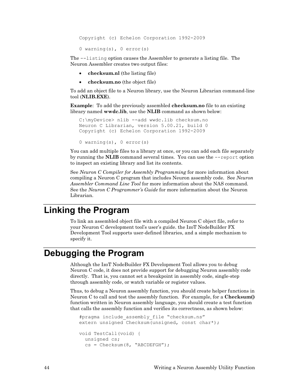 Linking the program, Debugging the program | Echelon Neuron User Manual | Page 54 / 237