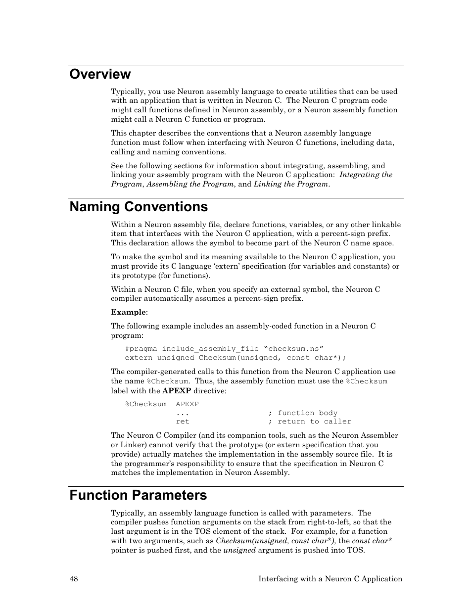 Overview, Naming conventions, Function parameters | Echelon Neuron User Manual | Page 58 / 237