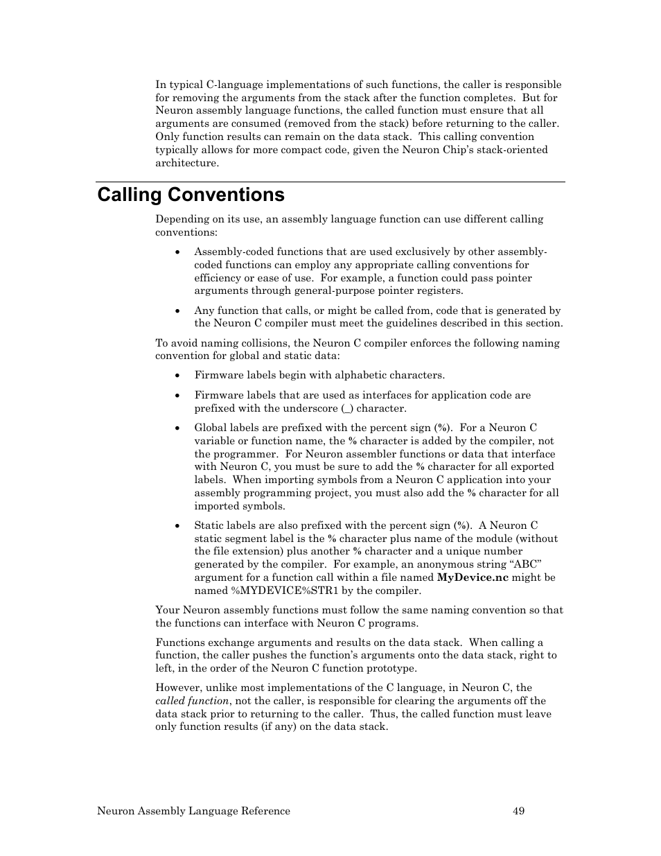 Calling conventions | Echelon Neuron User Manual | Page 59 / 237