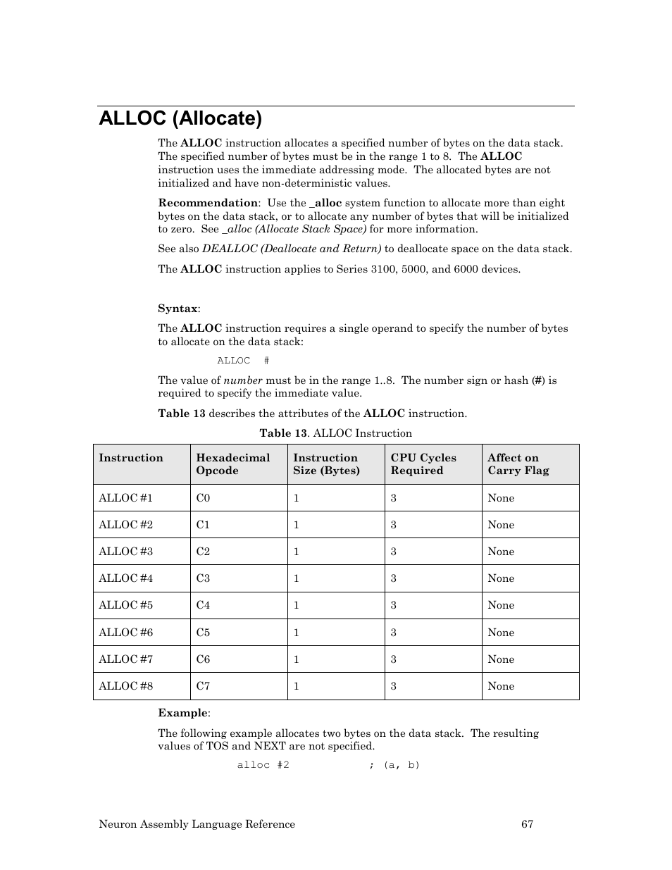 Alloc (allocate) | Echelon Neuron User Manual | Page 77 / 237