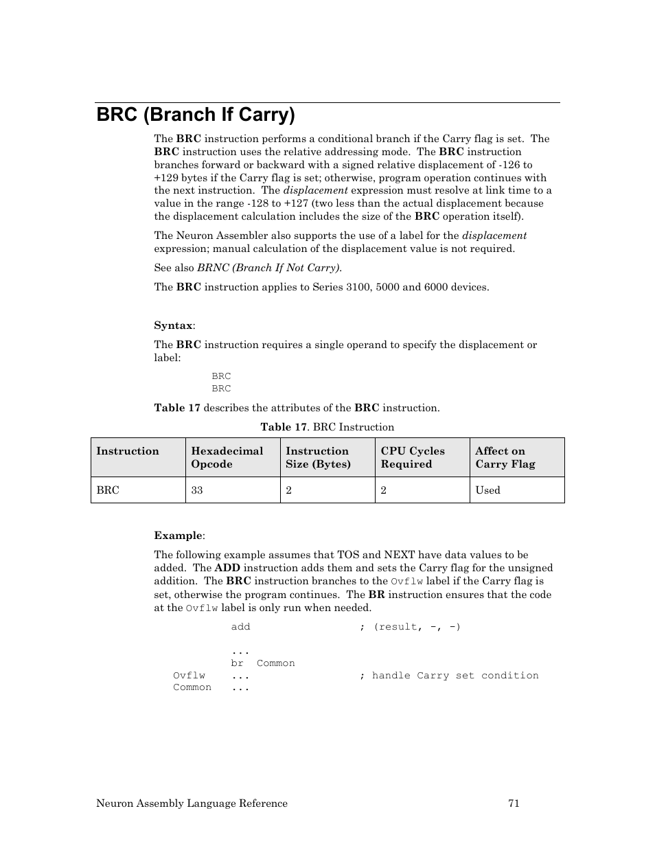 Brc (branch if carry) | Echelon Neuron User Manual | Page 81 / 237